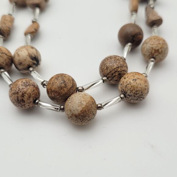 Handmade Necklaces Natural Stone and Pearls 8-9" Set of 2 Silver Tone - Picture 3 of 8